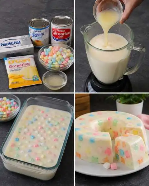 Gelatina de Queijo Cremoso com Docinhos macios de Açúcar e Leite