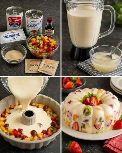 Gelatina de Queijo Cremoso com Frutas