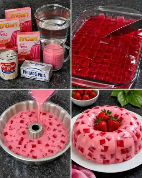 Gelatina Mosaico Cremosa de Morango