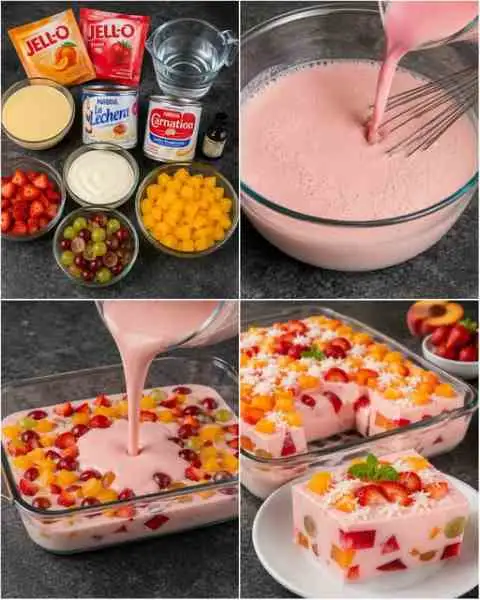 Gelatina Tropical Cremosa com Leite Condensado e Creme de Leite
