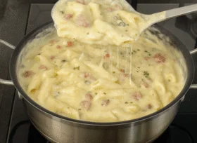 Macarrão com Creme de Batata e Bacon na Panela: Receita Super Cremosa e Rápida