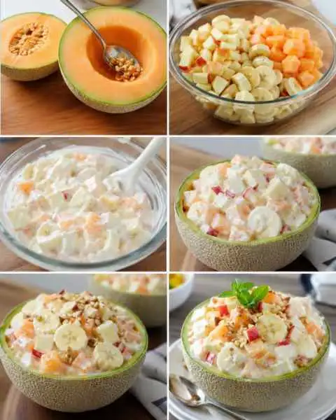 Melão Recheado com Maçã e Banana (4 Porções)