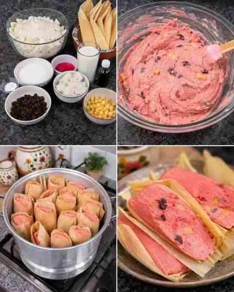 Pamonhas Doces Rosadas com Leite e Massa de Milho