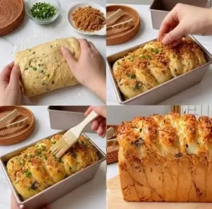Pão de Leite Desfiável com Cebolinha e Carne Suína Desfiada