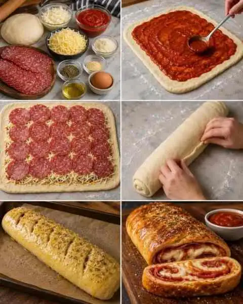 Pão Enrolado Recheado com Salame e Queijo