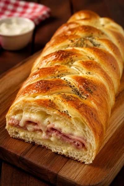 Pão Recheado Trançado pronto para servir