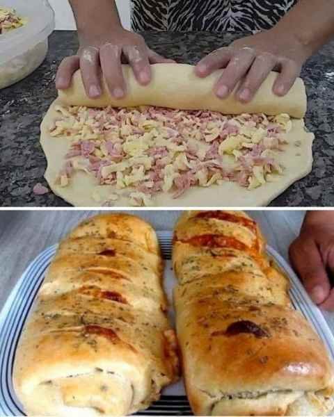 Pão Segura Marido Recheado com Presunto e Queijo pronto para servir