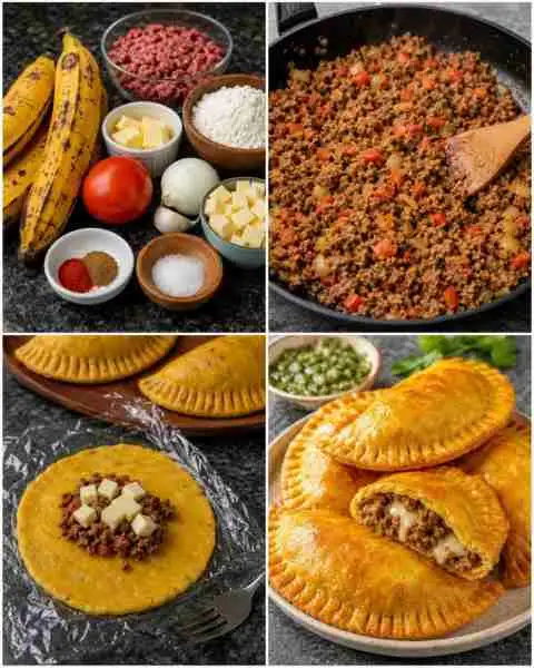 Pastéis de Banana-da-Terra Recheados com Carne e Queijo