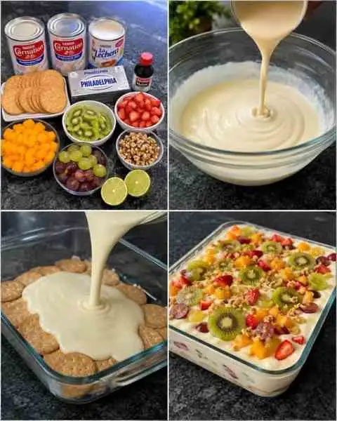 Pavê Cremoso de Frutas com Leite Condensado e Queijo Cremoso