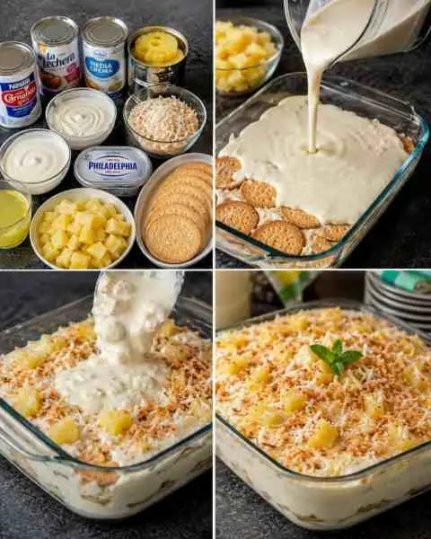 Pavê de Abacaxi com Coco e Biscoitos de Coco