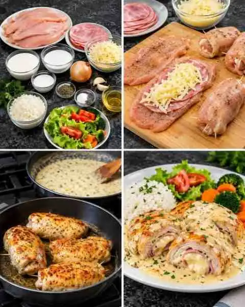 Peitos de Frango Recheados com Presunto e Queijo ao Molho Cremoso