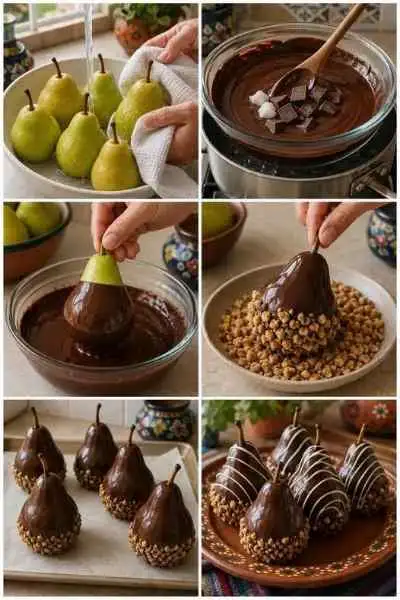 Peras Banhadas em Chocolate