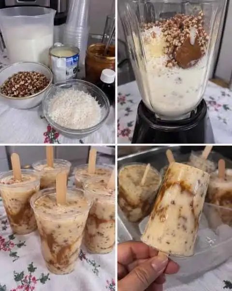 Picolés de Nozes, Coco e Doce de Leite no Copinho