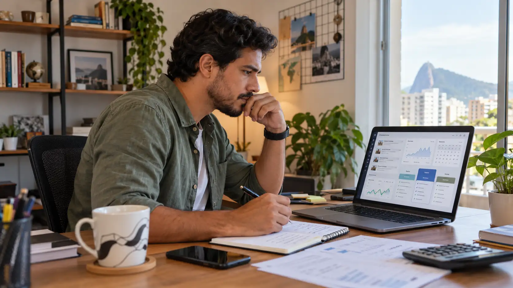 Freelancer analisando benefícios e desvantagens dos planos pagos da Workana no notebook