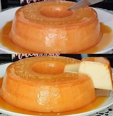 Pudim de 3 Ingredientes com Calda Dourada pronto para servir