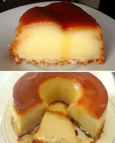 Pudim de Maisena Cremoso com Coco e Caramelo pronto para servir