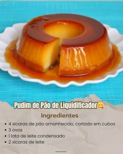Pudim de Pão de Liquidificador Fácil e Cremoso pronto para servir