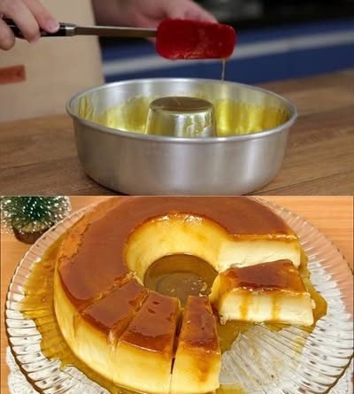Pudim de Trigo Cremoso com Calda de Caramelo pronto para servir