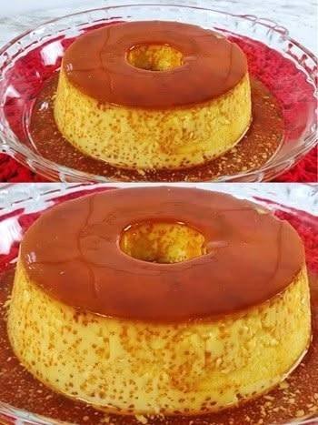 Pudim Furadinho da Vovó com Calda de Caramelo pronto para servir
