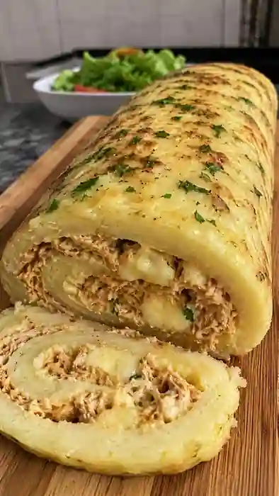 ROCAMBOLE DE BATATA RECHEADO pronto para servir