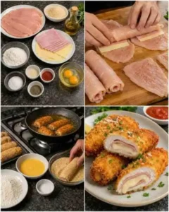 Rolinhos Crocantes de Frango Recheados com Presunto e Queijo