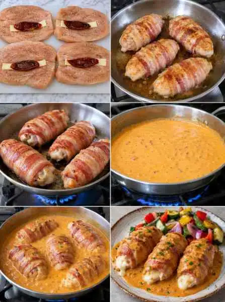 Rolinhos de Frango com Molho Defumado e Bacon