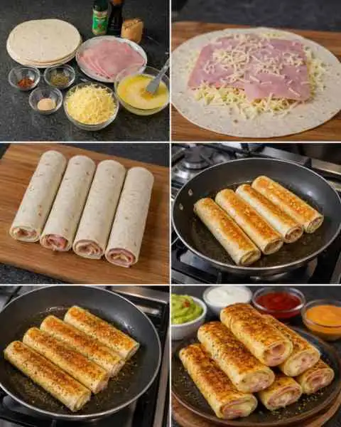Rolinhos de Tortilha com Presunto e Queijo