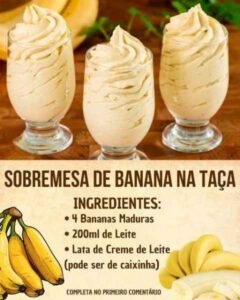 Sobremesa Cremosa de Banana na Taça pronto para servir