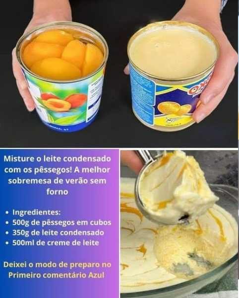 Sobremesa Gelada de Pêssego com Leite Condensado pronto para servir
