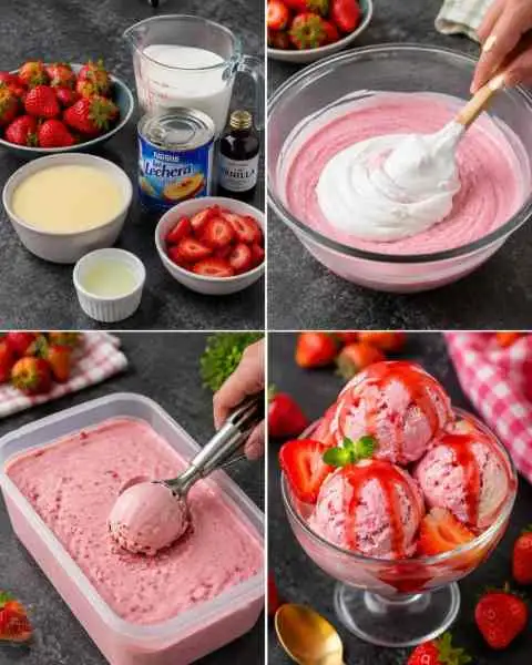 Sorvete Caseiro de Morango Cremoso e Refrescante