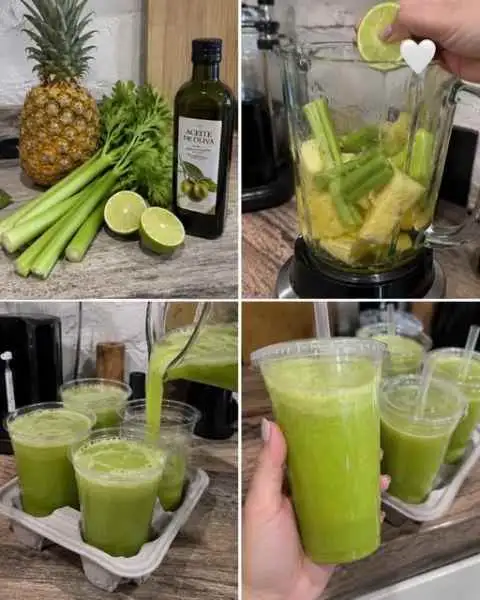 Suco Verde de Aipo, Abacaxi e Limão com Azeite