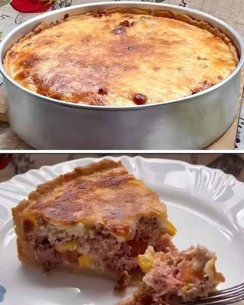 Torta Salgada de 2 Ingredientes na Massa pronto para servir