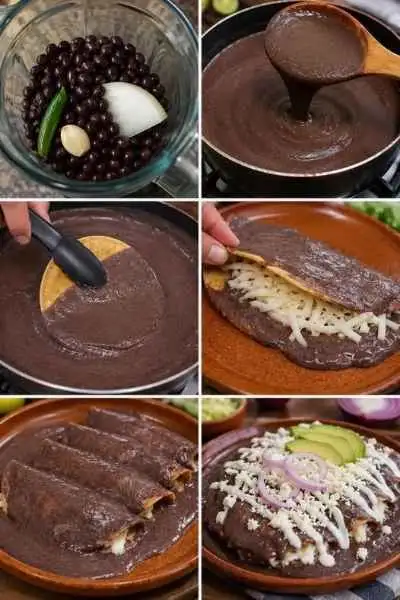 Tortilhas ao Molho de Feijão-Preto Recheadas com Dois Queijos