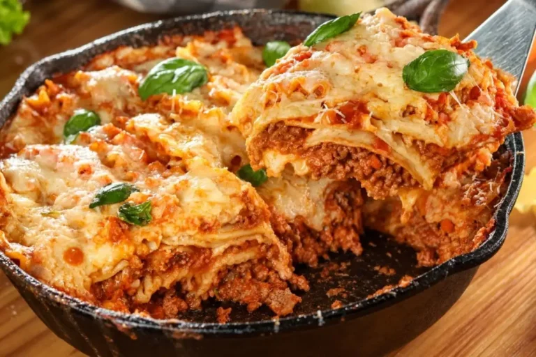 Lasanha de frigideira com preparo organizado e o ponto certo de cozimento