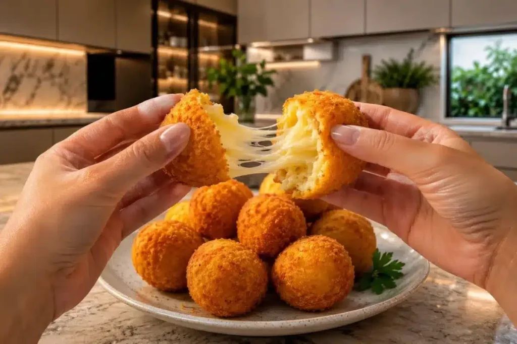 Bolinha de queijo sem massa com massa no ponto e uma finalização que faz diferença