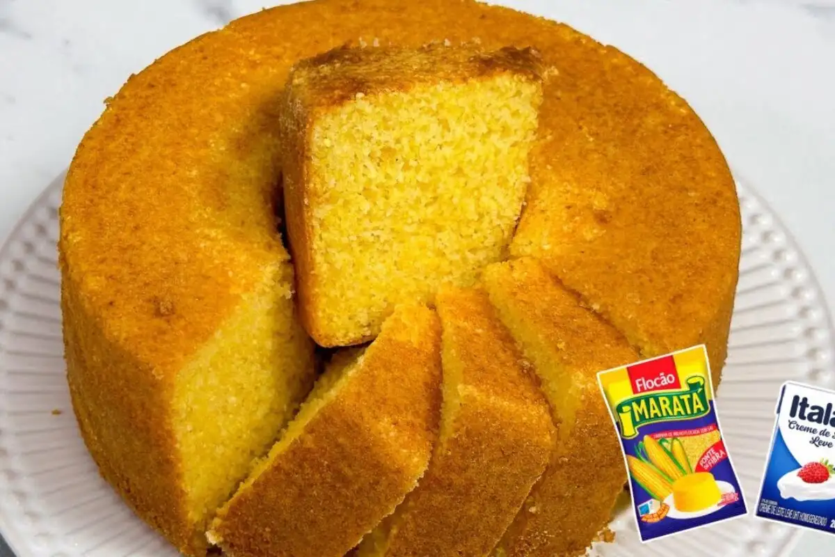 Bolo de flocão com creme de leite com massa preparada passo a passo e finalização caprichada