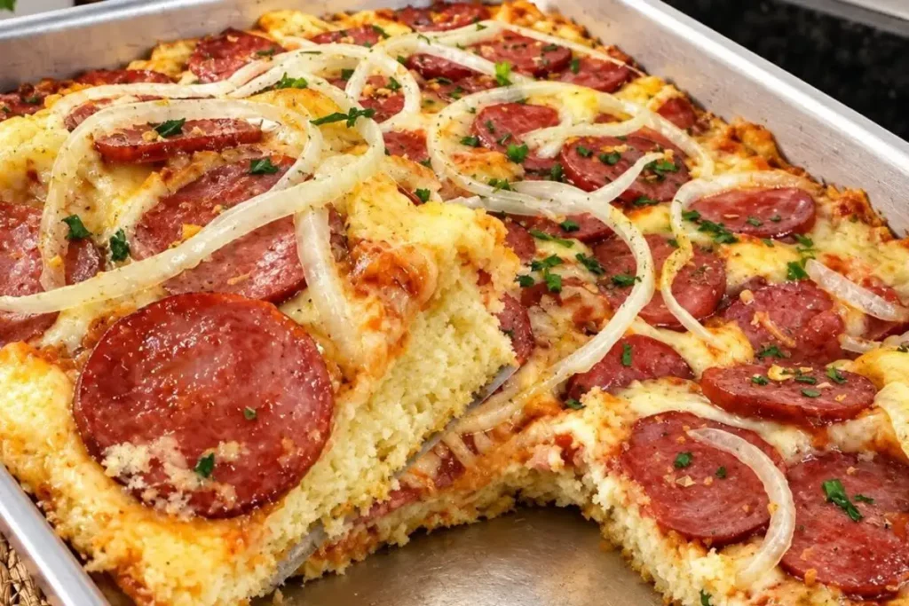 Torta de calabresa com textura bem feita e o cuidado certo na hora de montar