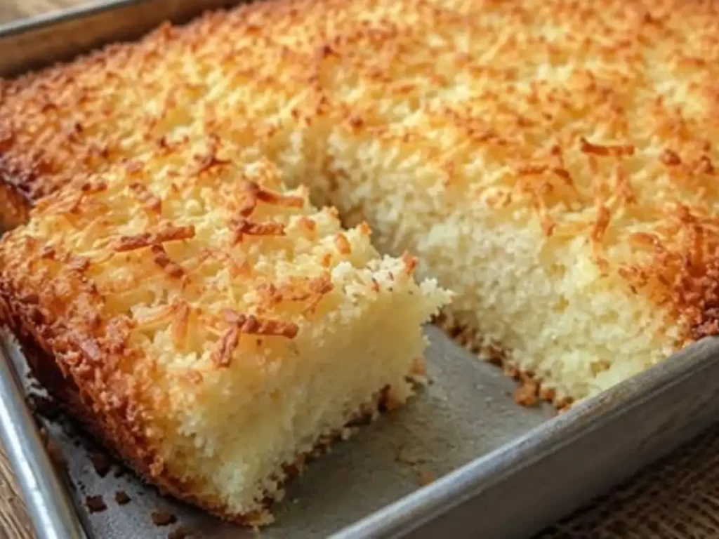 Bolo Brinco de Ouro de Maisena com Coco e Cobertura de Leite Condensado