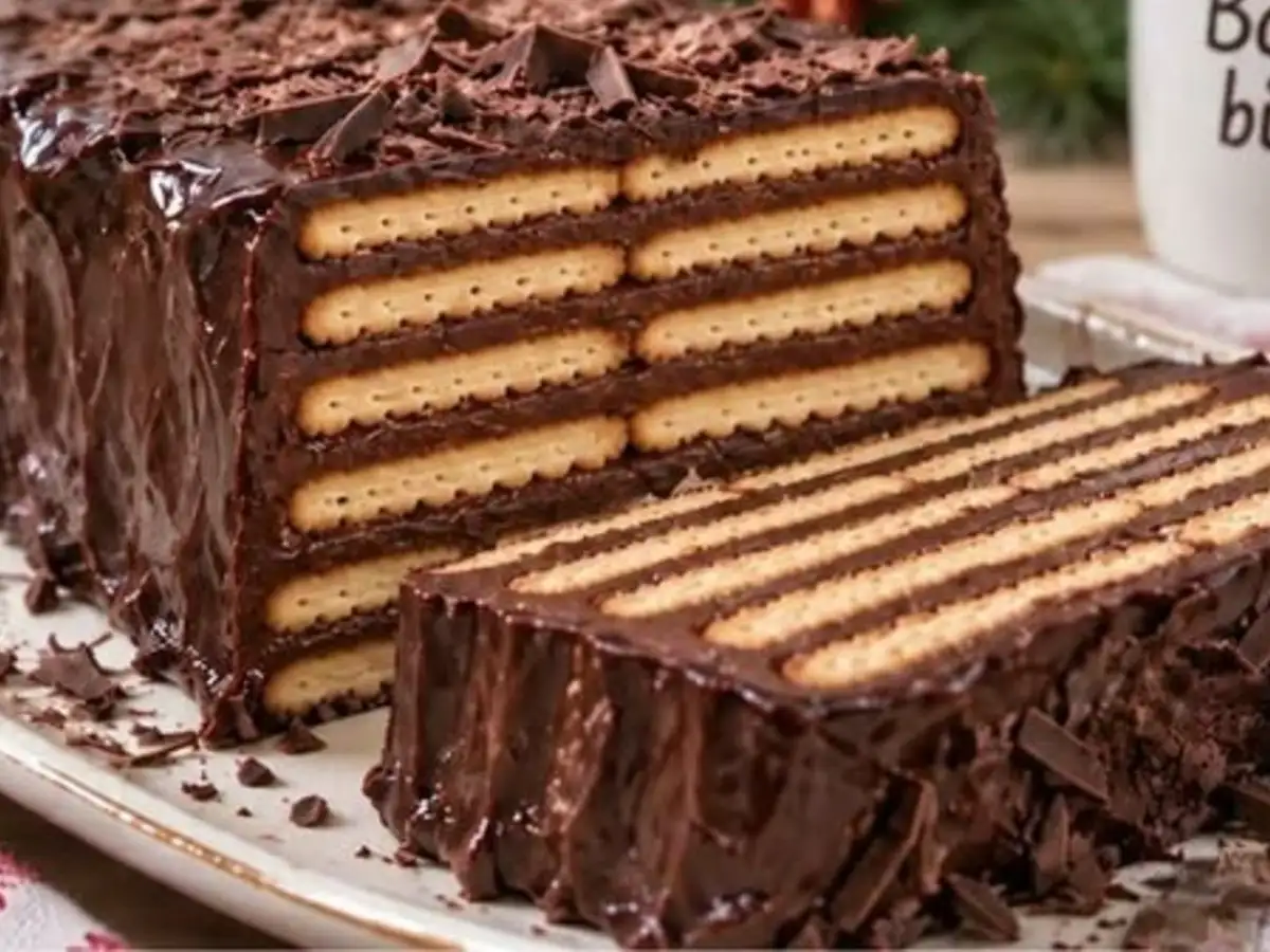 Bolo Gelado de Biscoito Maisena com Creme de Chocolate