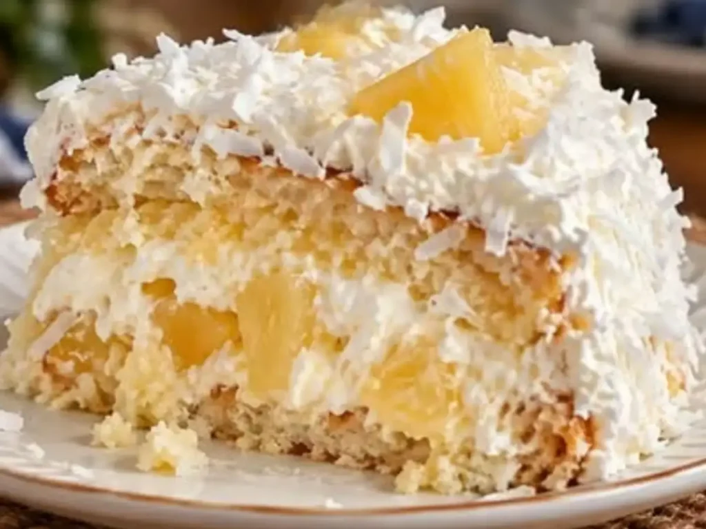 Bolo Gelado de Abacaxi com Coco e Recheio Cremoso Bem Molhadinho