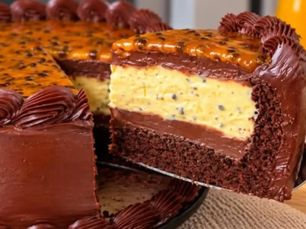 Bolo de Chocolate Recheado com Mousse de Maracujá