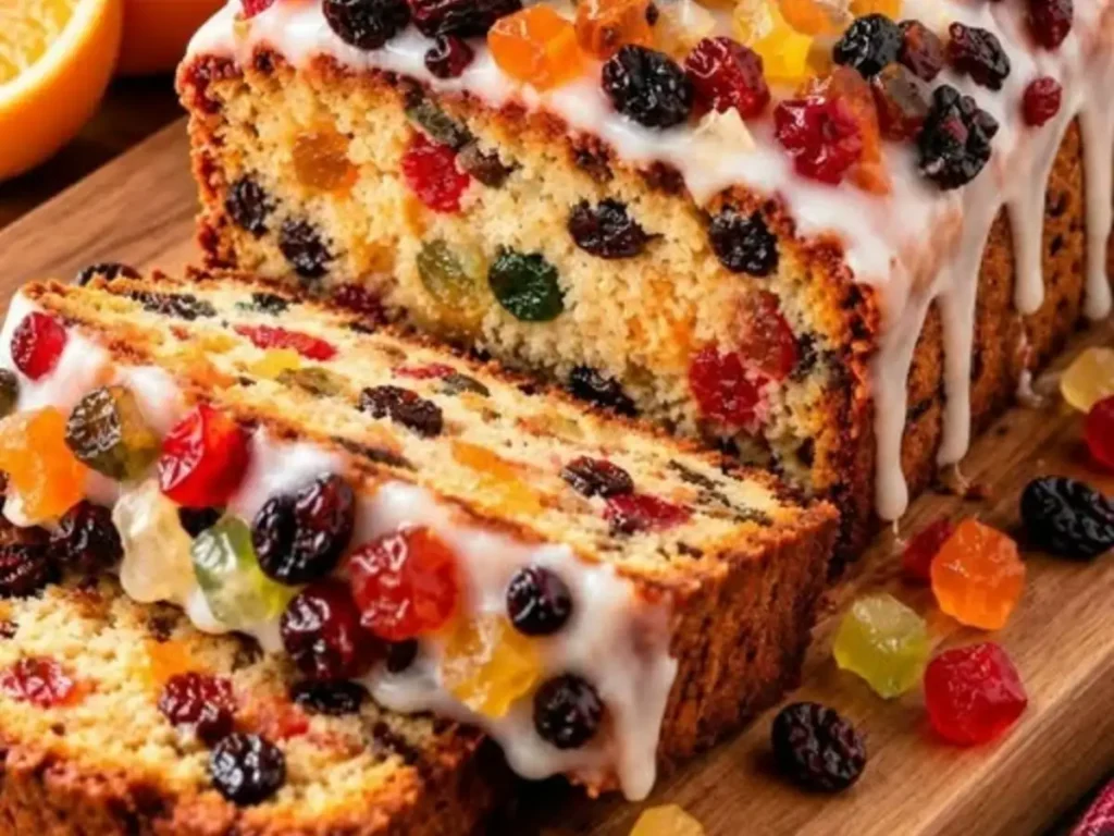 Bolo de Frutas Cristalizadas com Cobertura de Glacê