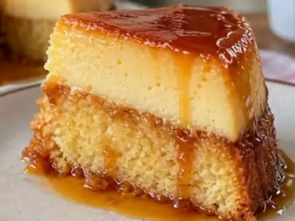 Bolo Pudim Caseiro com Calda de Caramelo e Duas Camadas Cremosas
