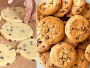 Cookies Caseiros com Gotas de Chocolate e Manteiga, Macios no Centro pronto para servir