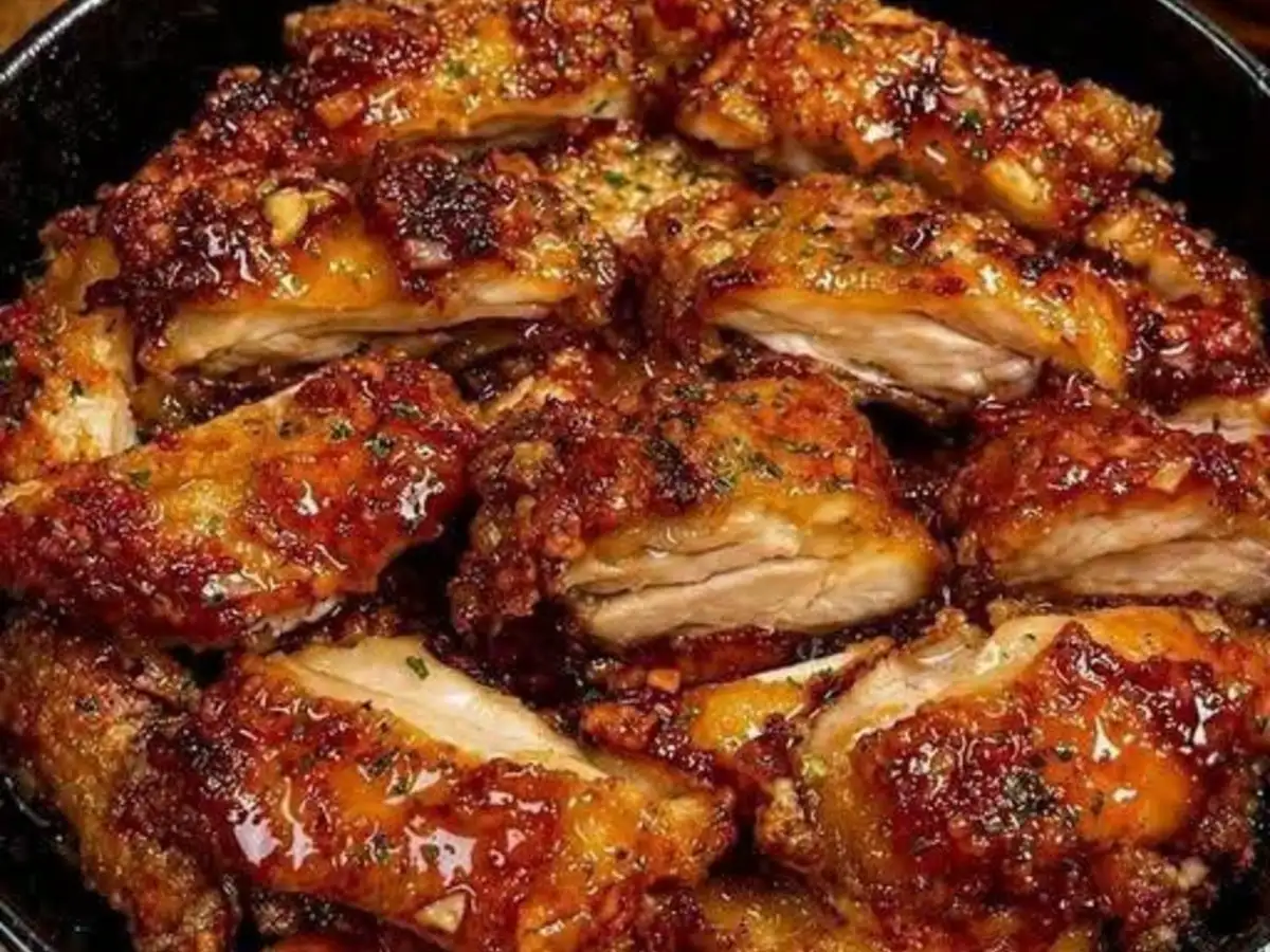 Frango Crocante com Mel e Alho Caramelizado