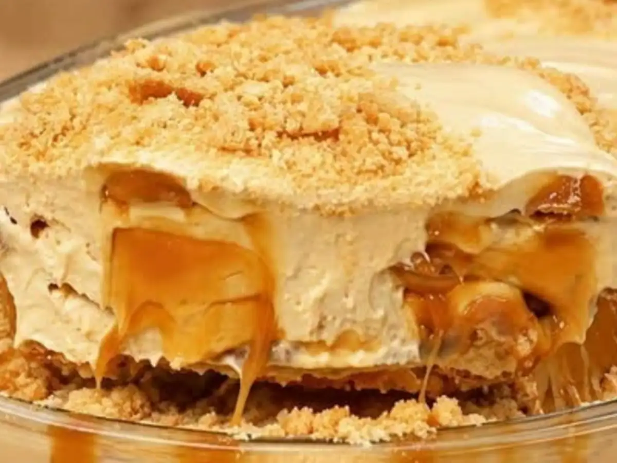 Pavê Cremoso de Doce de Leite com Biscoito Maisena em Camadas