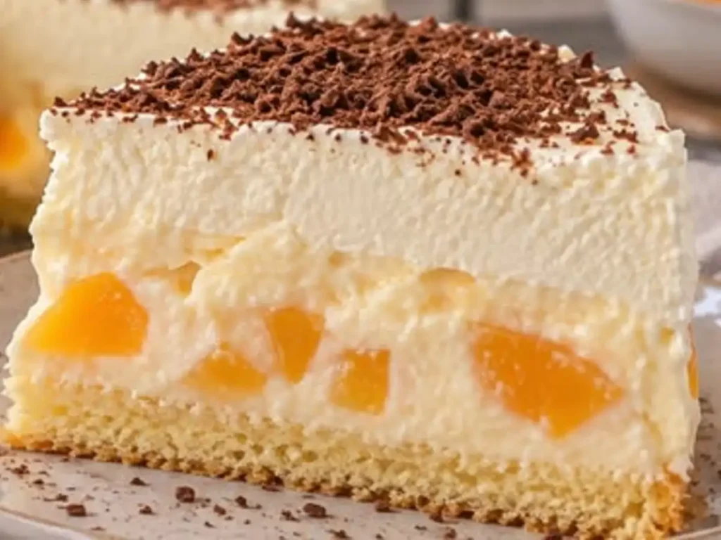 Torta Cremosa de Pêssego com Base Amanteigada