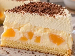 Torta Cremosa de Pêssego com Base Amanteigada pronto para servir