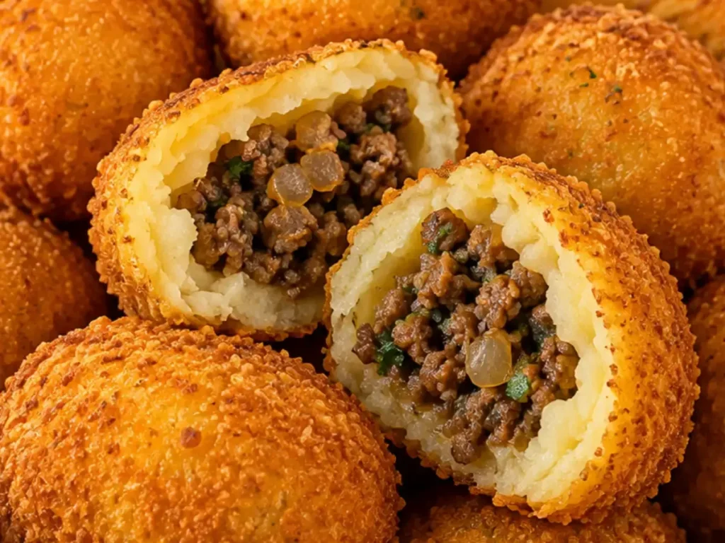 Bolinho de Batata com Carne Moída Crocante e Macio