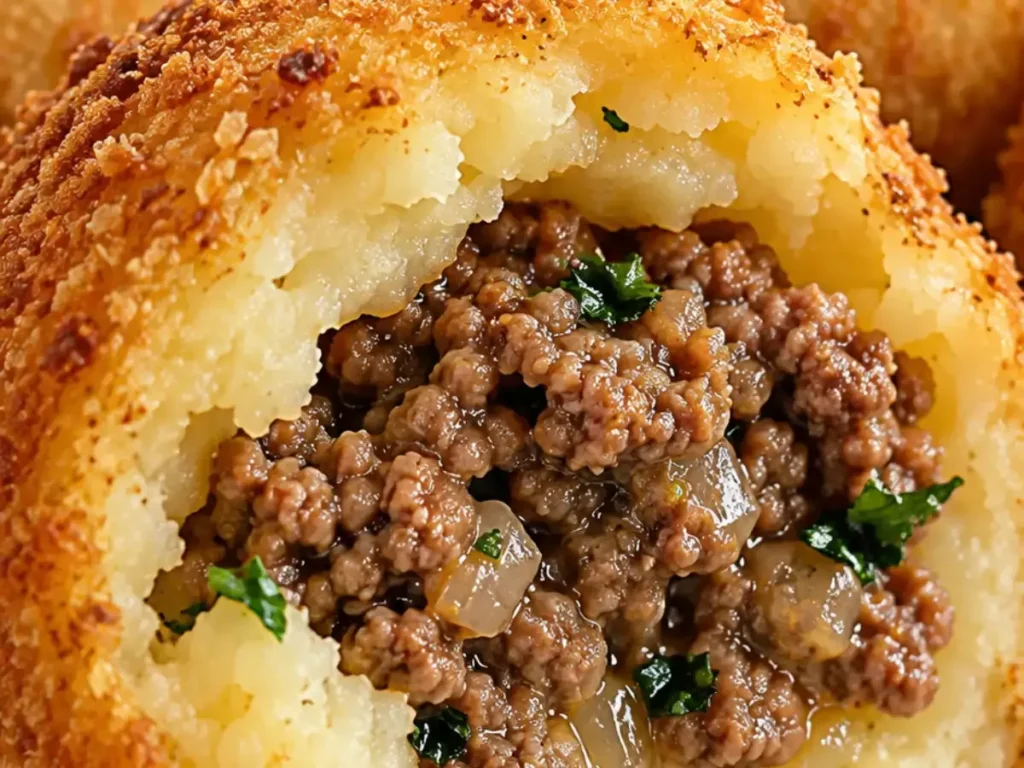 Bolinho de Batata com Recheio de Carne Moída Crocante